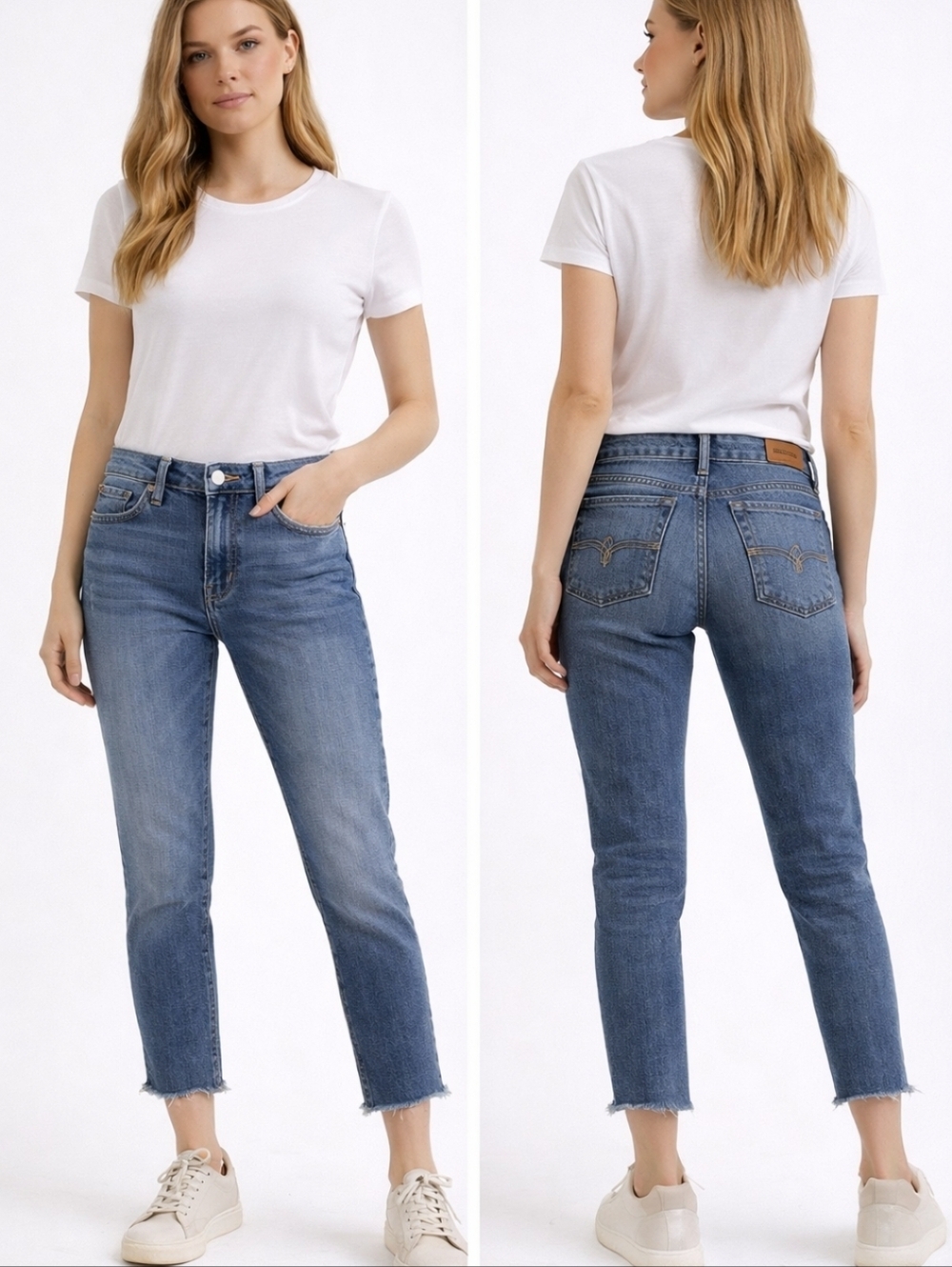 Lucky Brand Crop Slim Straight Jeans Raw Hem Medium Wash 2/26